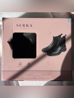 Serra Ladies Chelsea Rain Boots - Black, Size 8, brand new